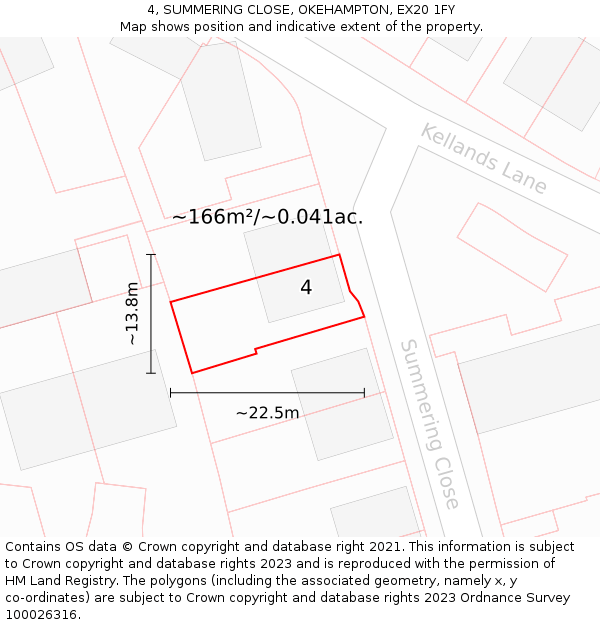 4, SUMMERING CLOSE, OKEHAMPTON, EX20 1FY: Plot and title map