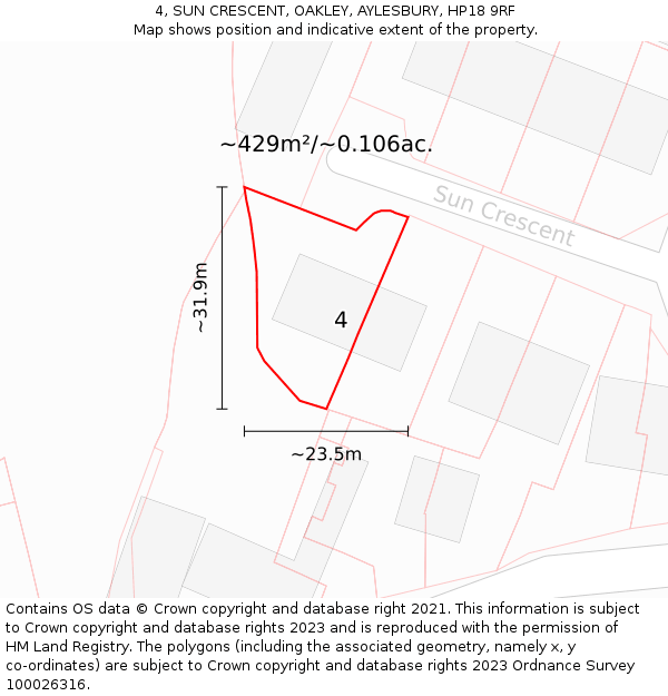 4, SUN CRESCENT, OAKLEY, AYLESBURY, HP18 9RF: Plot and title map