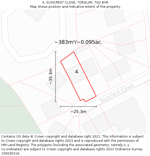 4, SUNCREST CLOSE, TORQUAY, TQ2 8HR: Plot and title map