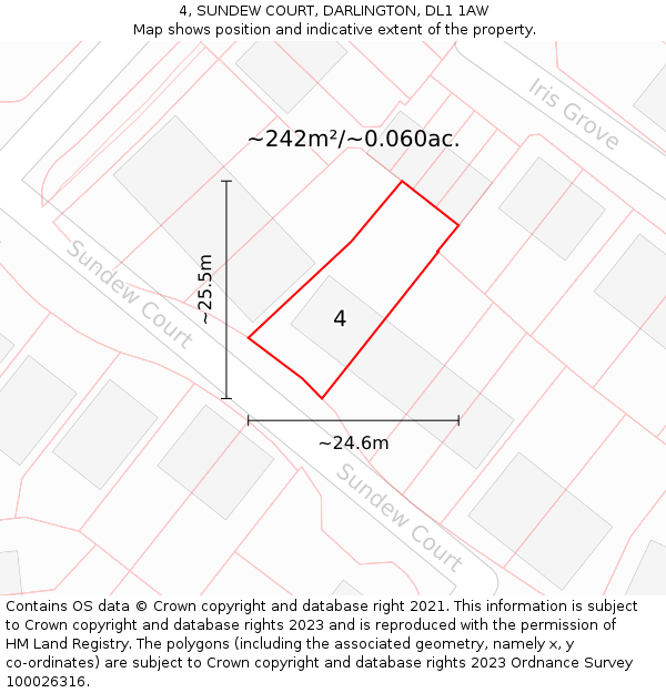 4, SUNDEW COURT, DARLINGTON, DL1 1AW: Plot and title map