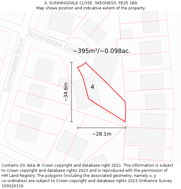 4, SUNNINGDALE CLOSE, SKEGNESS, PE25 1BA: Plot and title map