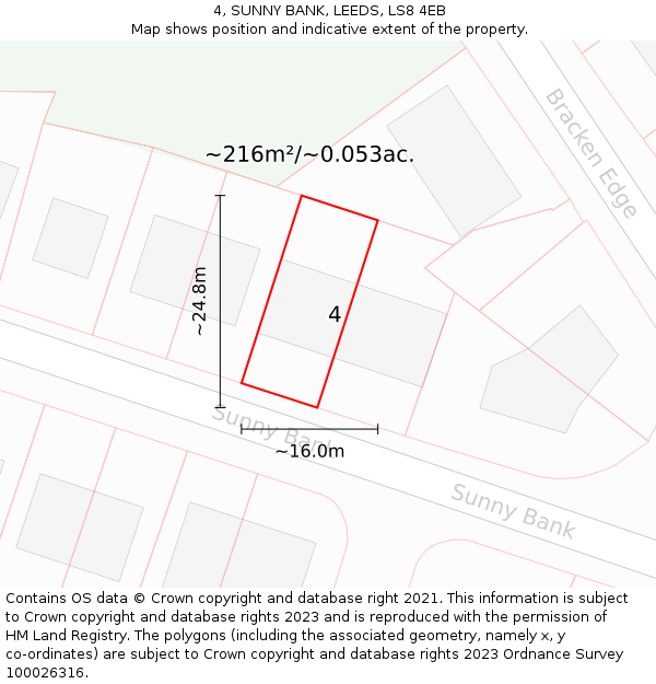 4, SUNNY BANK, LEEDS, LS8 4EB: Plot and title map