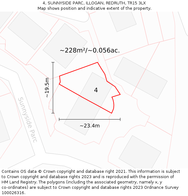 4, SUNNYSIDE PARC, ILLOGAN, REDRUTH, TR15 3LX: Plot and title map