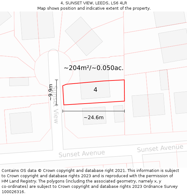 4, SUNSET VIEW, LEEDS, LS6 4LR: Plot and title map