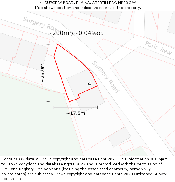 4, SURGERY ROAD, BLAINA, ABERTILLERY, NP13 3AY: Plot and title map