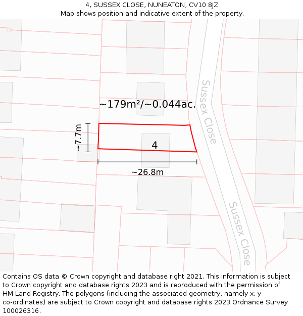 4, SUSSEX CLOSE, NUNEATON, CV10 8JZ: Plot and title map