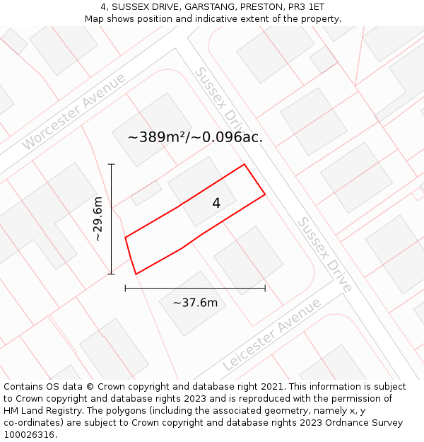 4, SUSSEX DRIVE, GARSTANG, PRESTON, PR3 1ET: Plot and title map