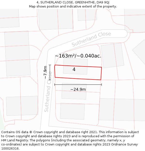 4, SUTHERLAND CLOSE, GREENHITHE, DA9 9QJ: Plot and title map