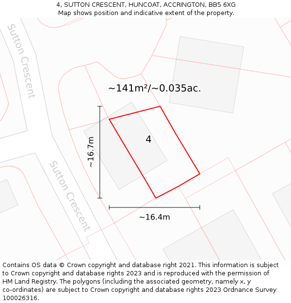 4, SUTTON CRESCENT, HUNCOAT, ACCRINGTON, BB5 6XG: Plot and title map