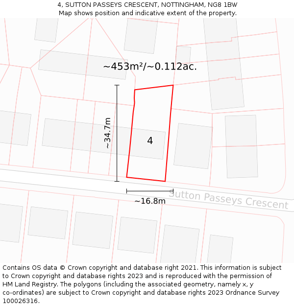 4, SUTTON PASSEYS CRESCENT, NOTTINGHAM, NG8 1BW: Plot and title map
