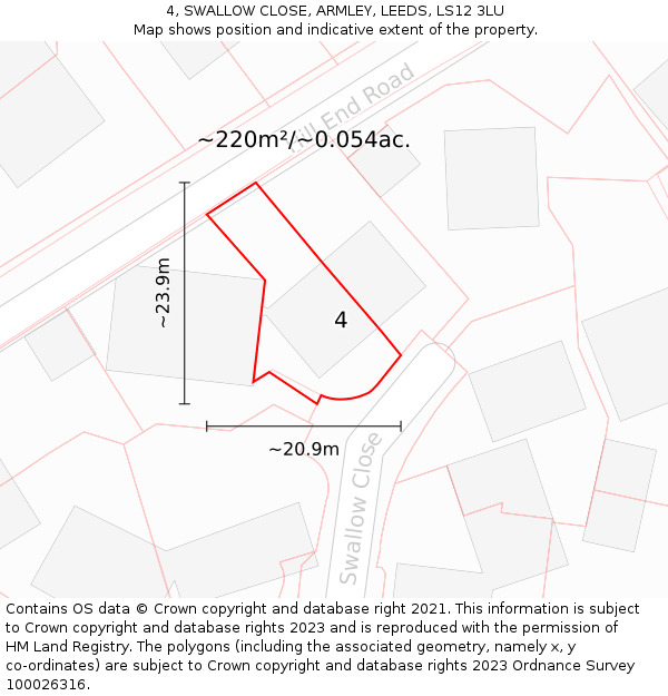 4, SWALLOW CLOSE, ARMLEY, LEEDS, LS12 3LU: Plot and title map