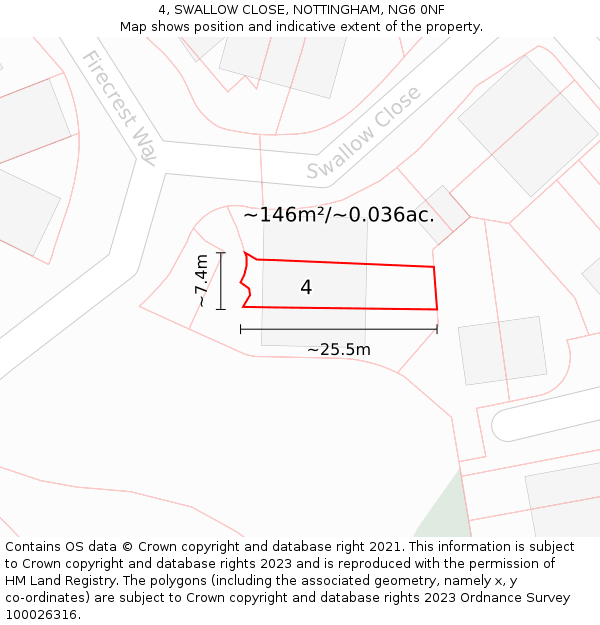 4, SWALLOW CLOSE, NOTTINGHAM, NG6 0NF: Plot and title map