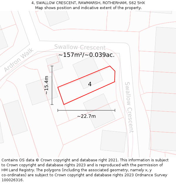 4, SWALLOW CRESCENT, RAWMARSH, ROTHERHAM, S62 5HX: Plot and title map