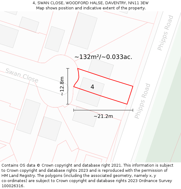 4, SWAN CLOSE, WOODFORD HALSE, DAVENTRY, NN11 3EW: Plot and title map