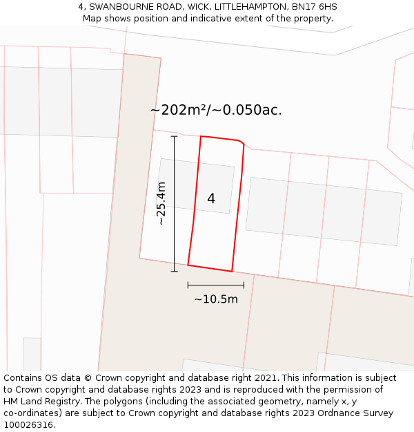 4, SWANBOURNE ROAD, WICK, LITTLEHAMPTON, BN17 6HS: Plot and title map