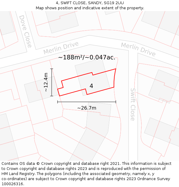 4, SWIFT CLOSE, SANDY, SG19 2UU: Plot and title map