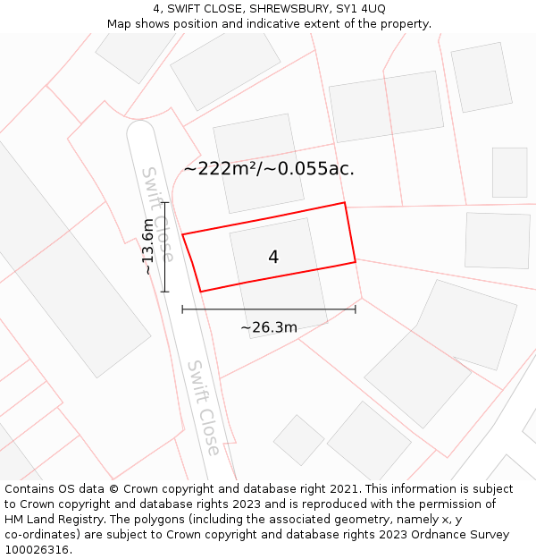 4, SWIFT CLOSE, SHREWSBURY, SY1 4UQ: Plot and title map