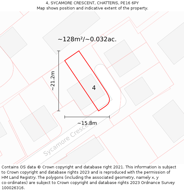 4, SYCAMORE CRESCENT, CHATTERIS, PE16 6PY: Plot and title map