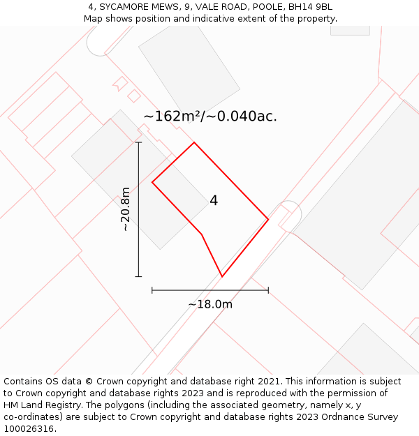 4, SYCAMORE MEWS, 9, VALE ROAD, POOLE, BH14 9BL: Plot and title map
