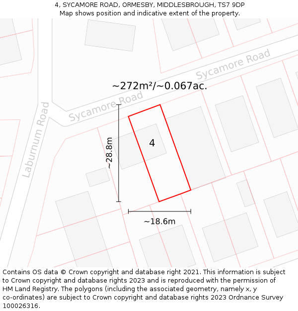 4, SYCAMORE ROAD, ORMESBY, MIDDLESBROUGH, TS7 9DP: Plot and title map