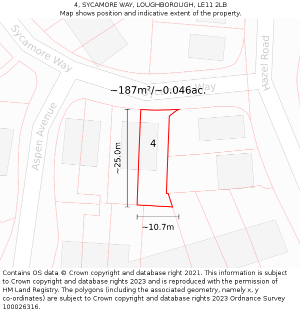 4, SYCAMORE WAY, LOUGHBOROUGH, LE11 2LB: Plot and title map