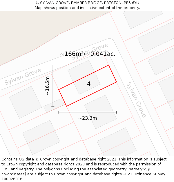 4, SYLVAN GROVE, BAMBER BRIDGE, PRESTON, PR5 6YU: Plot and title map