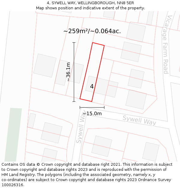 4, SYWELL WAY, WELLINGBOROUGH, NN8 5ER: Plot and title map