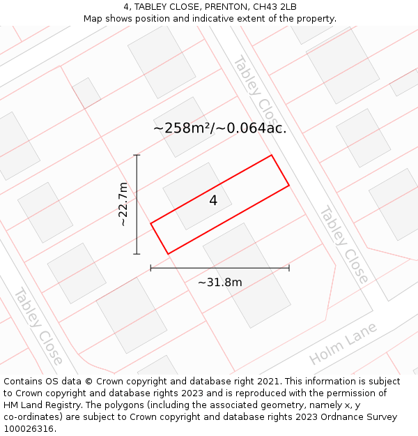 4, TABLEY CLOSE, PRENTON, CH43 2LB: Plot and title map