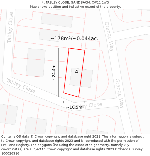 4, TABLEY CLOSE, SANDBACH, CW11 1WQ: Plot and title map