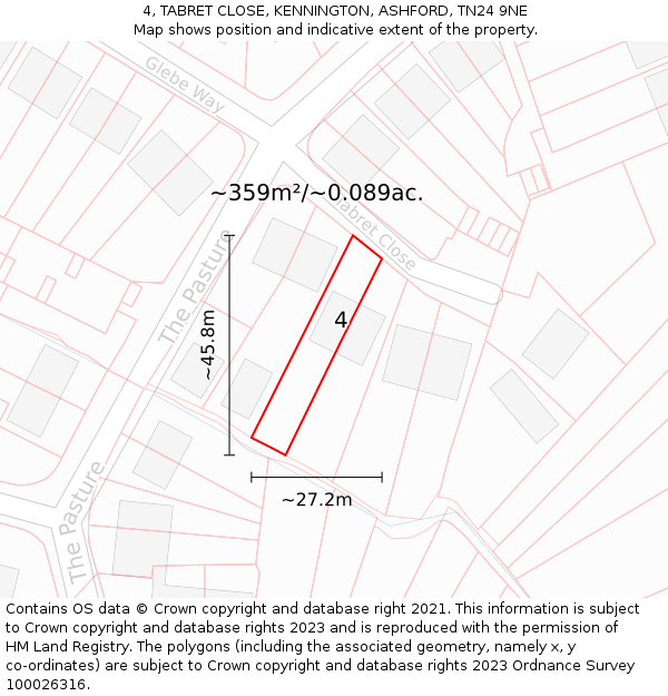 4, TABRET CLOSE, KENNINGTON, ASHFORD, TN24 9NE: Plot and title map