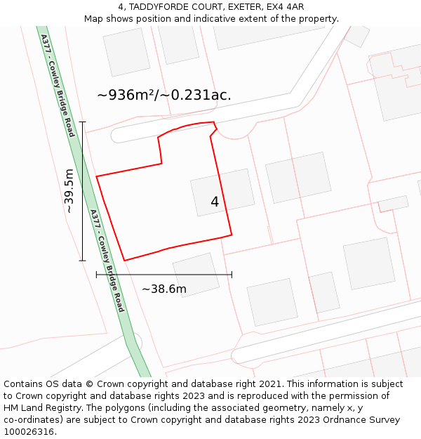4, TADDYFORDE COURT, EXETER, EX4 4AR: Plot and title map
