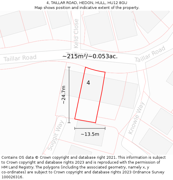 4, TAILLAR ROAD, HEDON, HULL, HU12 8GU: Plot and title map