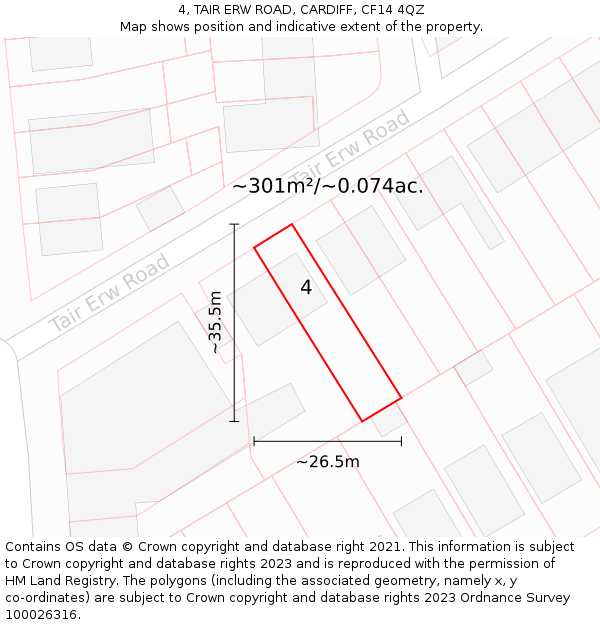 4, TAIR ERW ROAD, CARDIFF, CF14 4QZ: Plot and title map