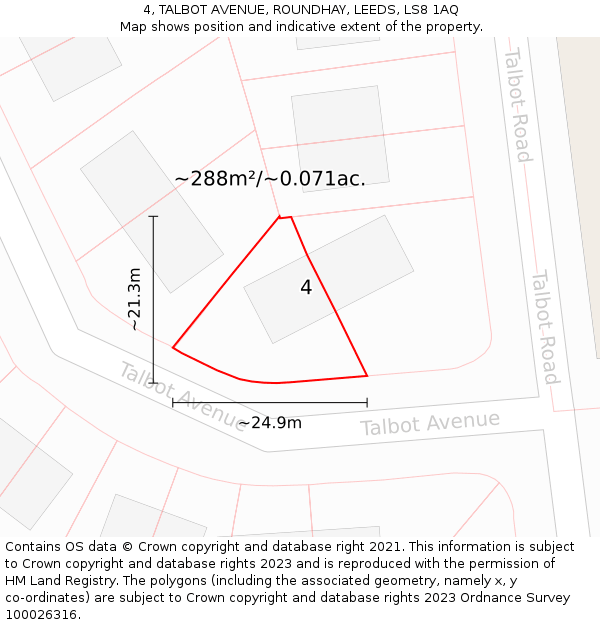 4, TALBOT AVENUE, ROUNDHAY, LEEDS, LS8 1AQ: Plot and title map