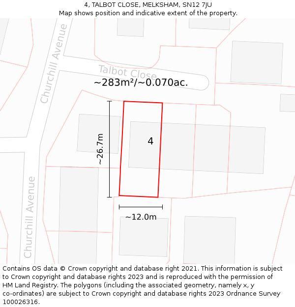 4, TALBOT CLOSE, MELKSHAM, SN12 7JU: Plot and title map