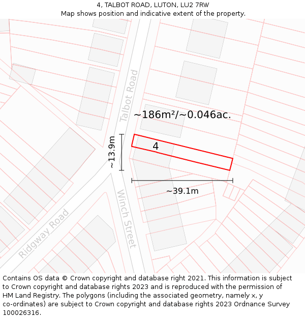 4, TALBOT ROAD, LUTON, LU2 7RW: Plot and title map