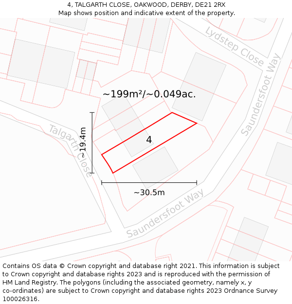 4, TALGARTH CLOSE, OAKWOOD, DERBY, DE21 2RX: Plot and title map