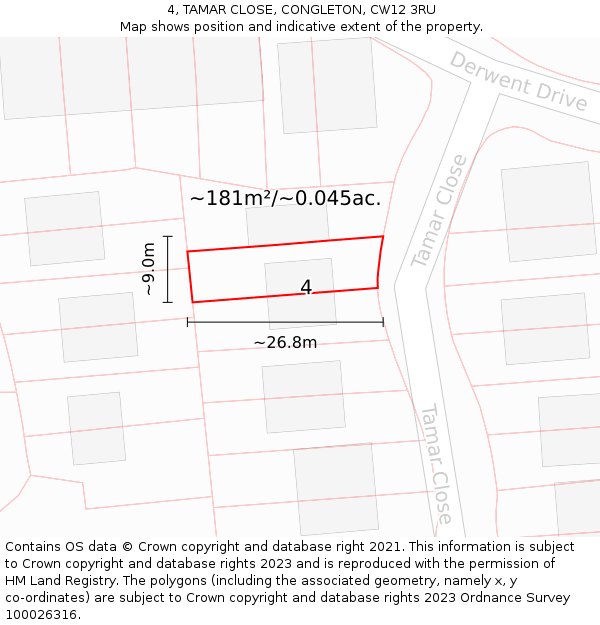 4, TAMAR CLOSE, CONGLETON, CW12 3RU: Plot and title map
