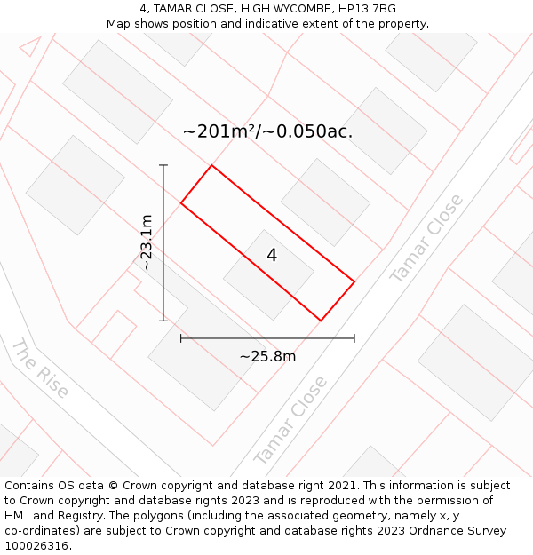 4, TAMAR CLOSE, HIGH WYCOMBE, HP13 7BG: Plot and title map