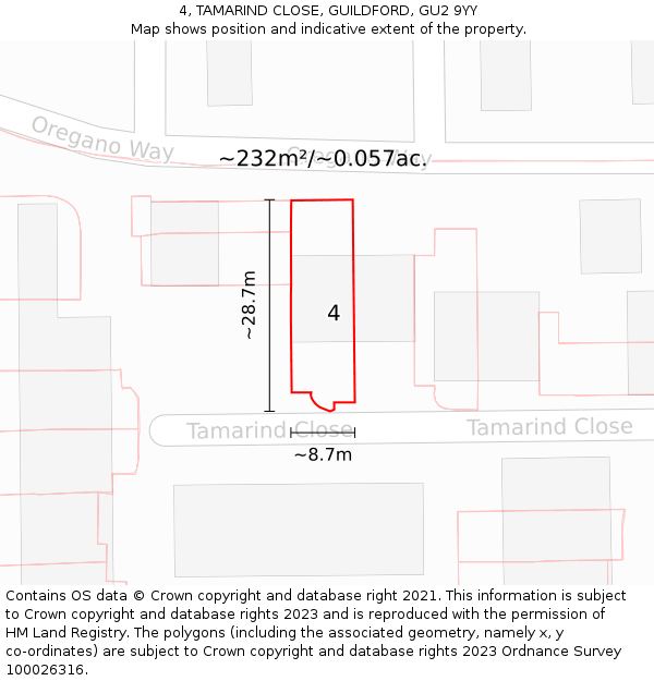 4, TAMARIND CLOSE, GUILDFORD, GU2 9YY: Plot and title map