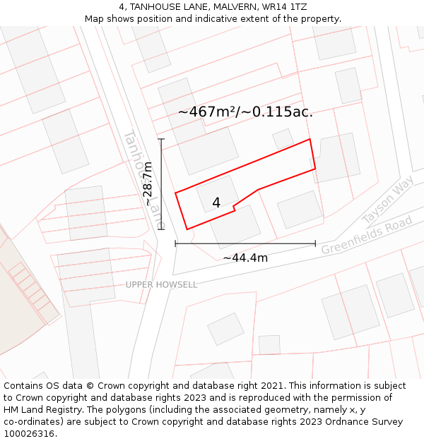 4, TANHOUSE LANE, MALVERN, WR14 1TZ: Plot and title map