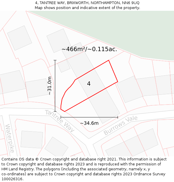 4, TANTREE WAY, BRIXWORTH, NORTHAMPTON, NN6 9UQ: Plot and title map