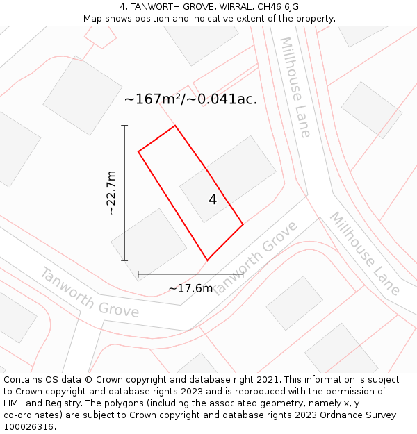 4, TANWORTH GROVE, WIRRAL, CH46 6JG: Plot and title map