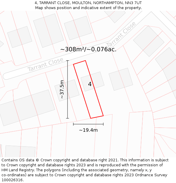 4, TARRANT CLOSE, MOULTON, NORTHAMPTON, NN3 7UT: Plot and title map