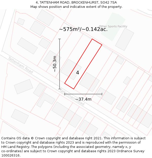 4, TATTENHAM ROAD, BROCKENHURST, SO42 7SA: Plot and title map