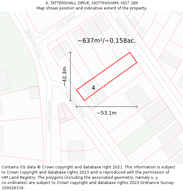 4, TATTERSHALL DRIVE, NOTTINGHAM, NG7 1BX: Plot and title map