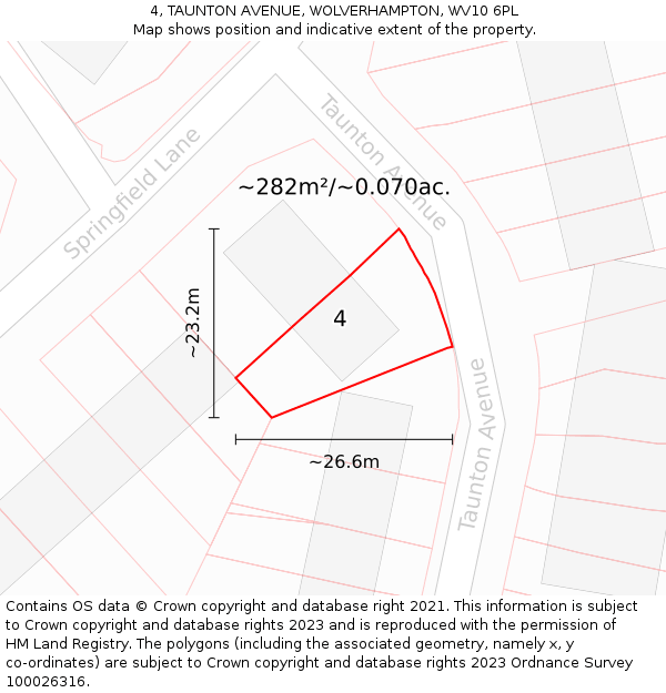 4, TAUNTON AVENUE, WOLVERHAMPTON, WV10 6PL: Plot and title map