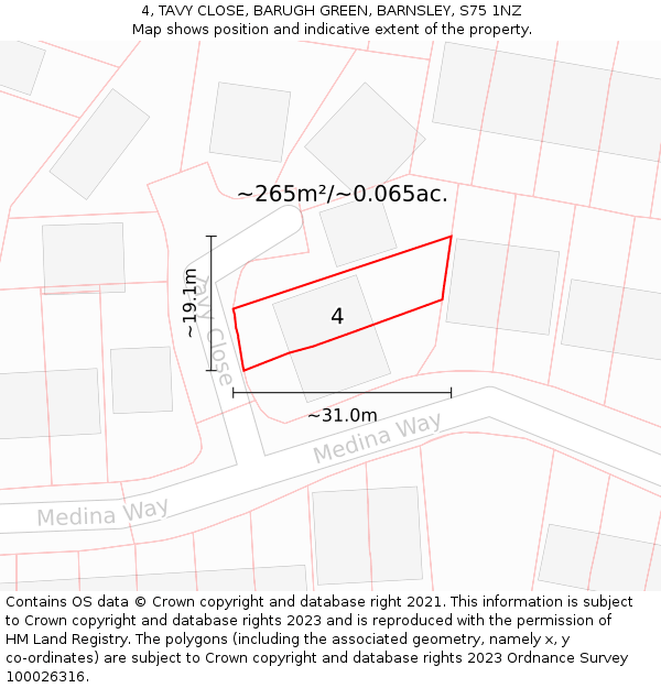 4, TAVY CLOSE, BARUGH GREEN, BARNSLEY, S75 1NZ: Plot and title map