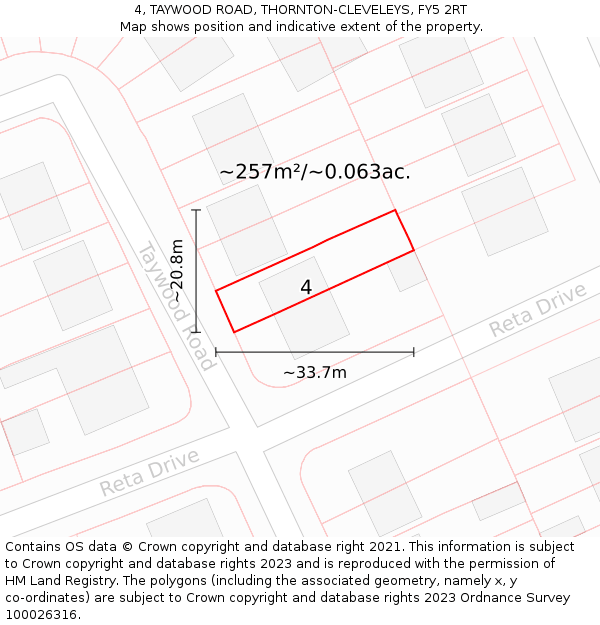 4, TAYWOOD ROAD, THORNTON-CLEVELEYS, FY5 2RT: Plot and title map