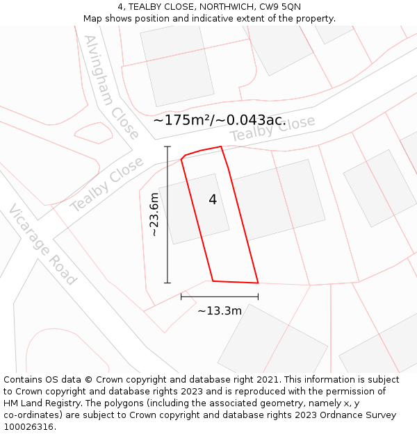 4, TEALBY CLOSE, NORTHWICH, CW9 5QN: Plot and title map